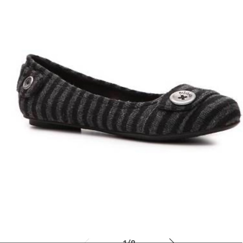 Dr scholls gray and white stripe flats